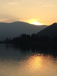 Scenic view of lake at sunset