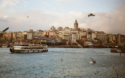 View of the golden horn and galata tower in cloudy weather