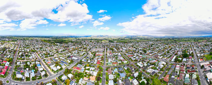 High angle view of plants against buildings in city