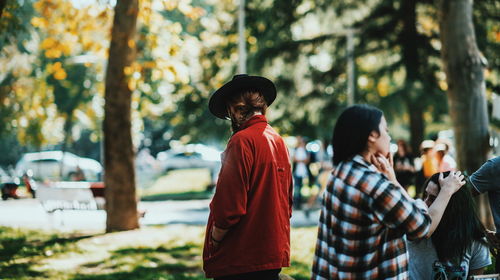 People walking in forest