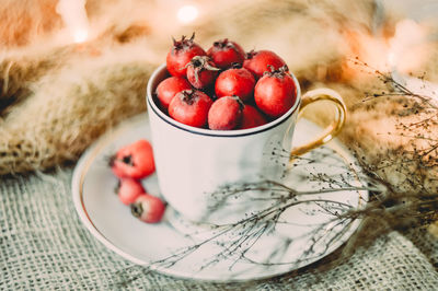 Close-up of fruits in bowl on table