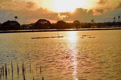 Scenic view of lake against sky during sunset