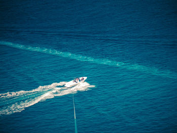 High angle view of motorboat in sea