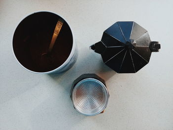 High angle view of coffee on table