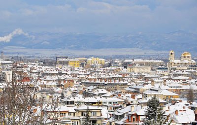 High angle view of townscape against sky