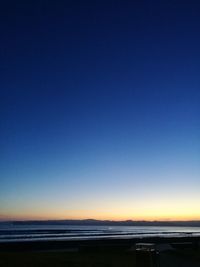 Scenic view of sea against clear sky at sunset