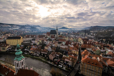 High angle view of cityscape against sky