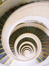 High angle view of spiral staircase in building