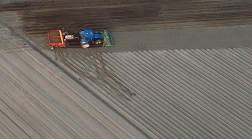 High angle view of working on wood