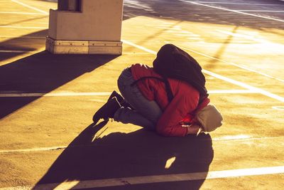 Shadow of woman on wall
