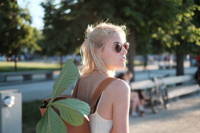 Young woman wearing sunglasses