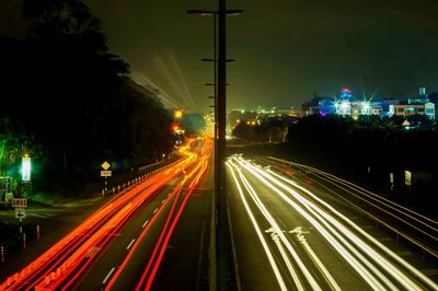 Light trails on city street at night