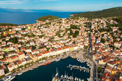 Aerial view of the beach near mali losinj on losinj island, the adriatic sea in croatia