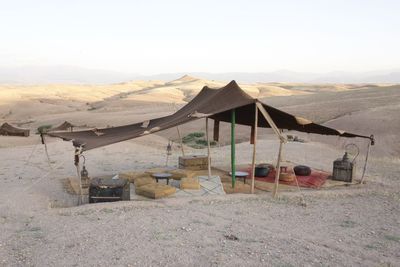 Built structure on desert against clear sky