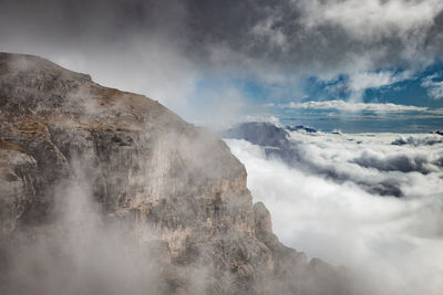 Panoramic view of volcanic landscape against sky