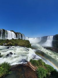 Scenic view of waterfall against clear sky