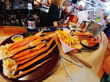 High angle view of food on table in restaurant