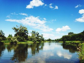 Scenic view of lake against cloudy sky