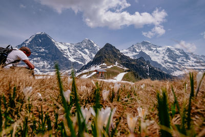 Scenic view of snowcapped mountains against sky