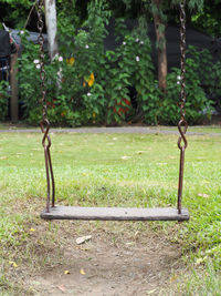 Close-up of swing in park