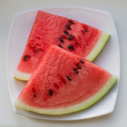 High angle view of dessert in plate on table