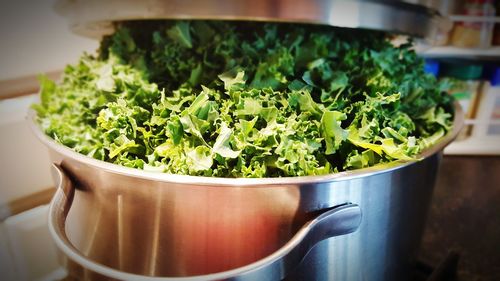 Kale in cooking container