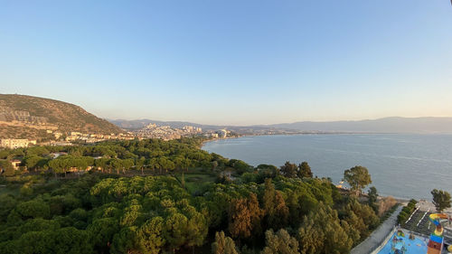 High angle view of plants by sea against sky