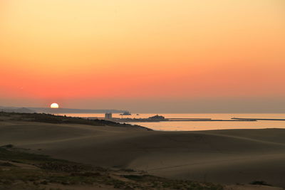 Scenic view of beach against sky during sunset