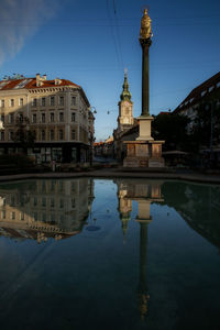 Reflection of buildings in lake