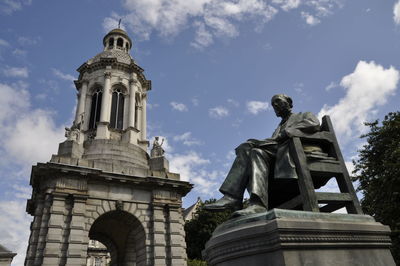 Low angle view of statue against sky
