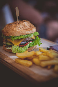 Close-up of burger on table