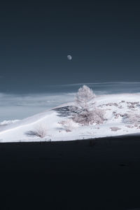 Scenic view of snowcapped landscape against sky at night