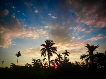 Low angle view of silhouette trees against sky at sunset