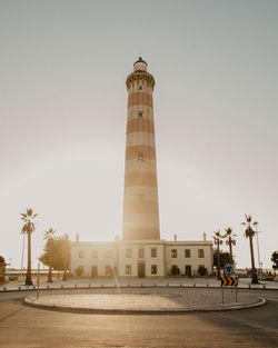 Low angle view of lighthouse against clear sky