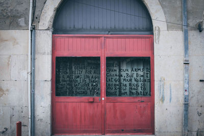 Closed door of building