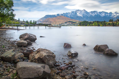 Scenic view of lake against sky