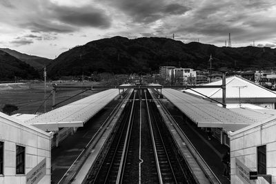 High angle view of railroad tracks against sky