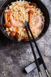 High angle view of food in bowl