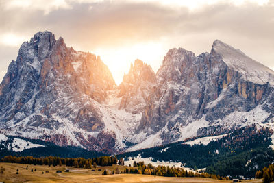 Scenic view of snowcapped mountains against sky