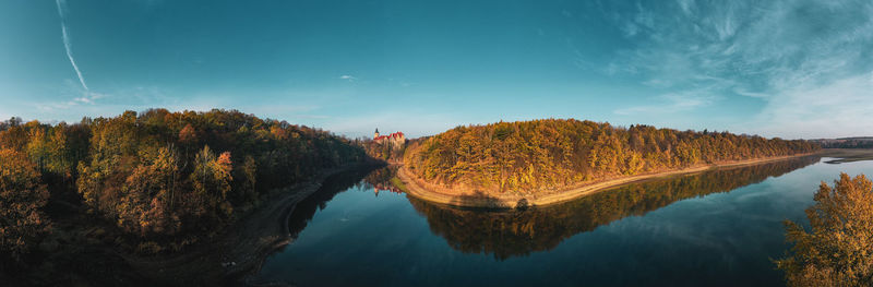 Reflection of trees on lake against sky