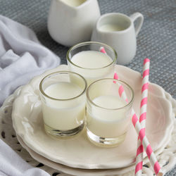 High angle view of coffee cups on table