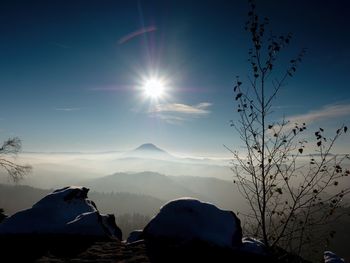 Scenic view of silhouette mountains against sky at sunset