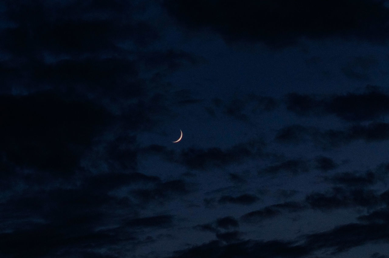 LOW ANGLE VIEW OF HALF MOON IN SKY