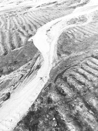 High angle view of snow covered land