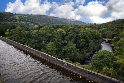 Scenic view of river amidst mountains against sky