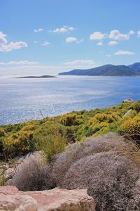 Scenic view of sea against cloudy sky