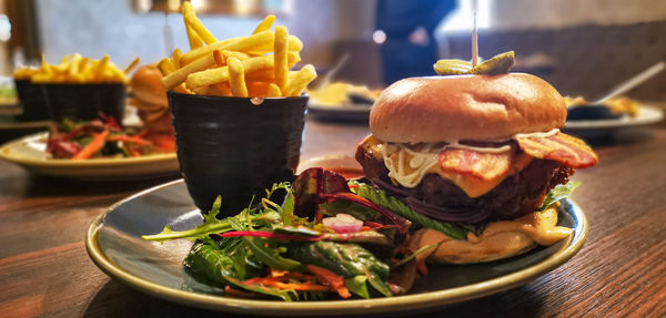 Close-up of food in plate on table