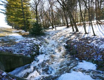 Scenic view of river stream in winter