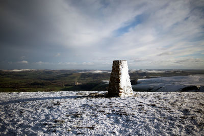 Scenic view of land against sky during winter