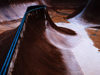 High angle view of tire track on floor